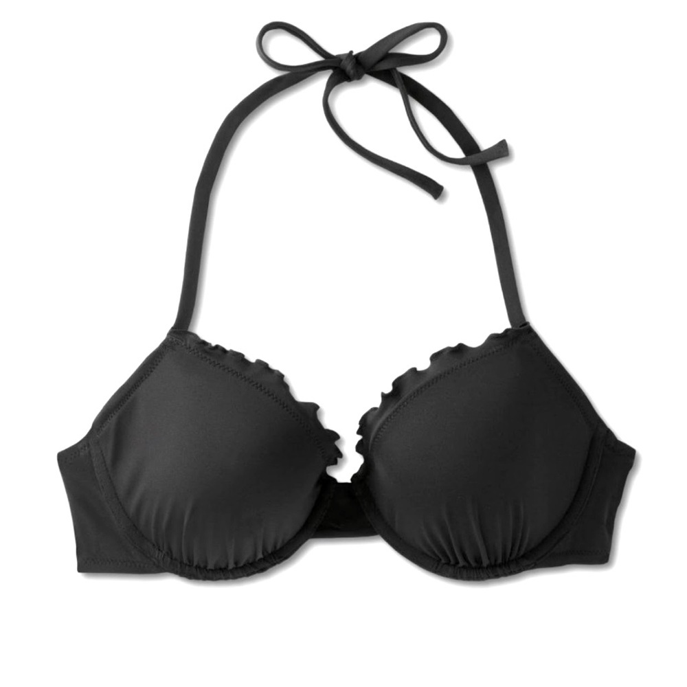 Shade & Shore Women’s Lightly Lined Ruffle Bikini Top in Black NWT